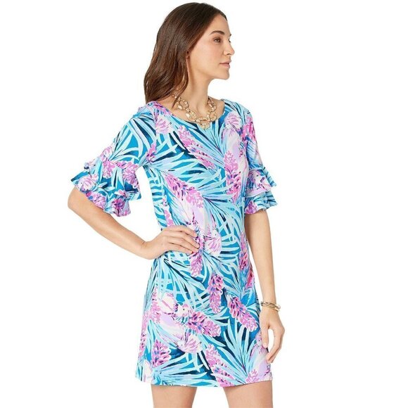 Lilly Pulitzer Lula Shift Dress Mister Pink Floral Birds Ruffle Sleeve size XS - Picture 3 of 9